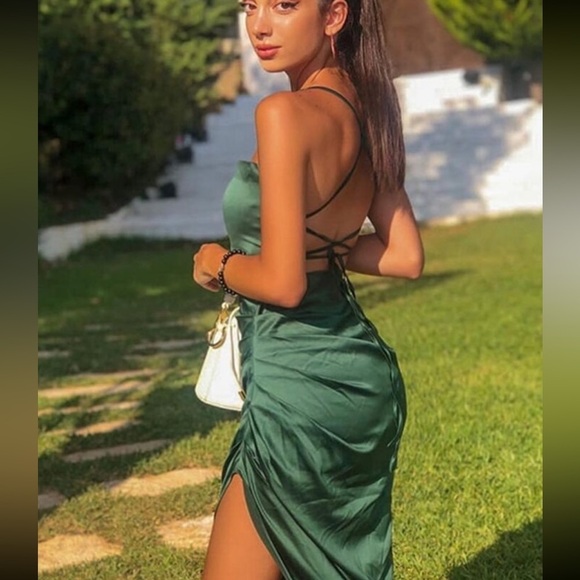 Split Thigh Spaghetti Strap Cami Bodycon Dress - Picture 5 of 7